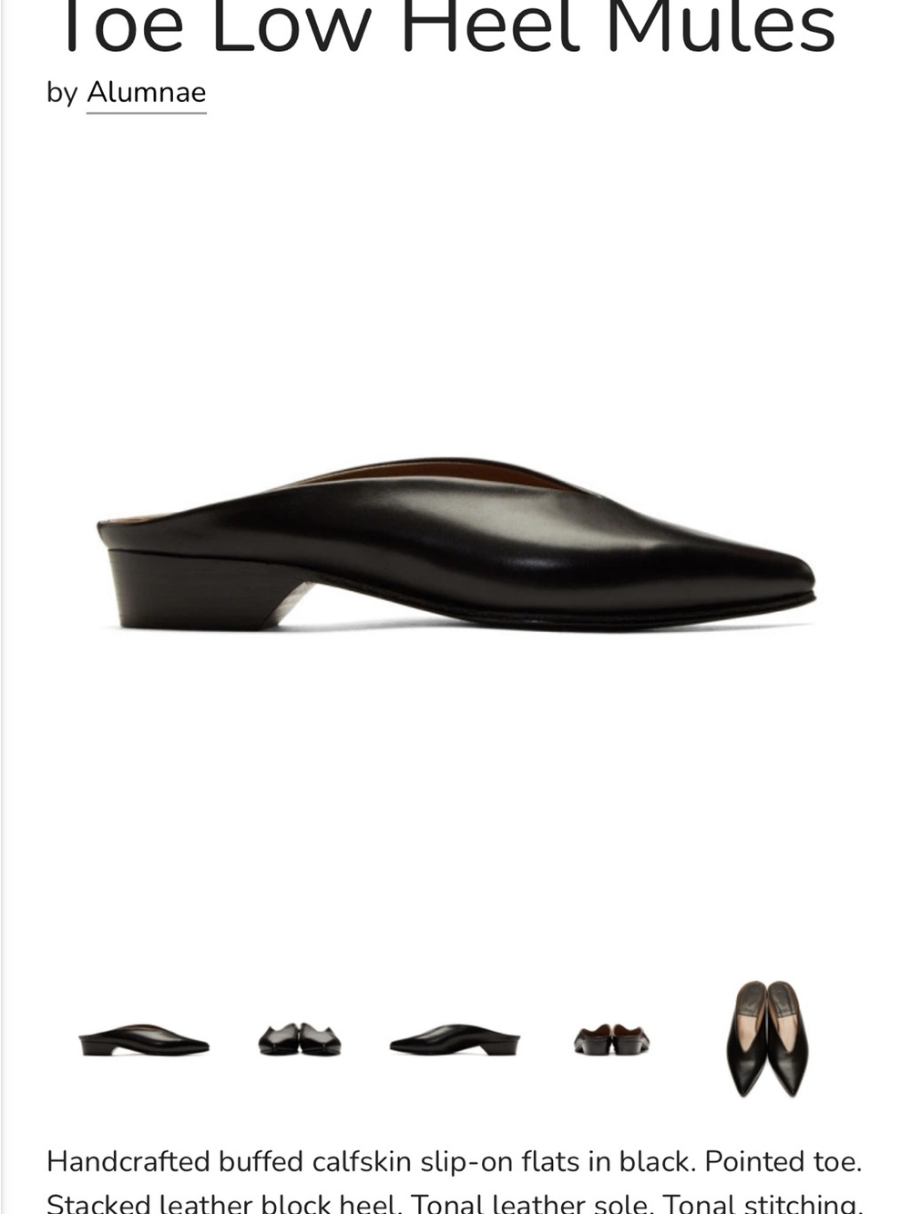 ALUMNAE Black Pointed V-Cut low Heel Mules - Picture 2 of 10